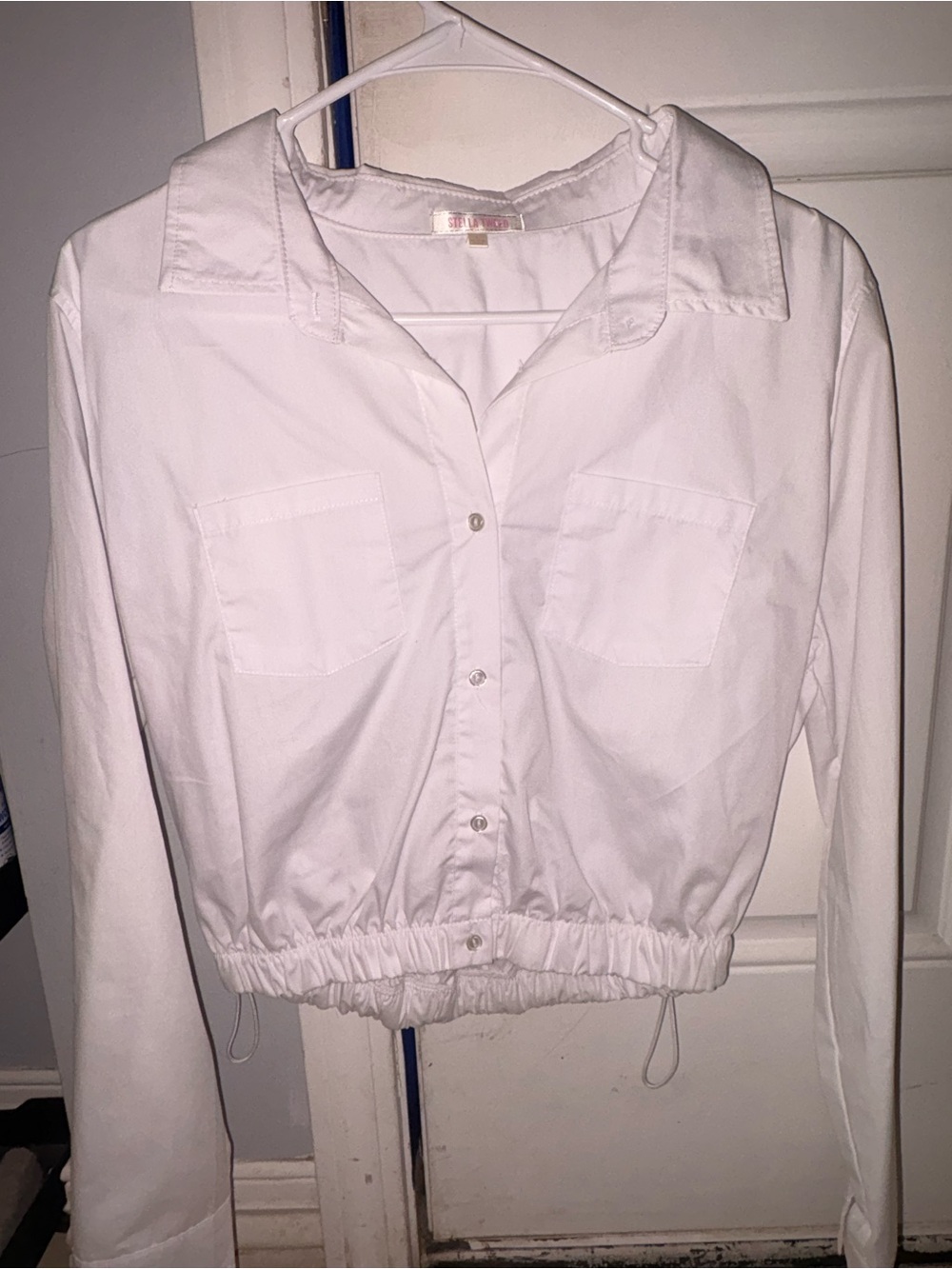 Stella Tweed White Cropped Button-Front Shirt Jacket